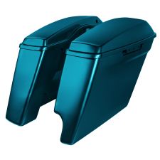 Tahitian Teal 2-Into-1 Extended 4" Stretched Saddlebags Harley® Touring from HOGWORKZ left angle