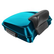 Tahitian Teal Harley® Touring Chopped Tour Pack with Slim Backrest and Black Hardware from HOGWORKZ®