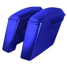 Zephyr Blue Harley Touring Dual Blocked Extended 4" Stretched Saddlebags from HOGWORKZ left angle